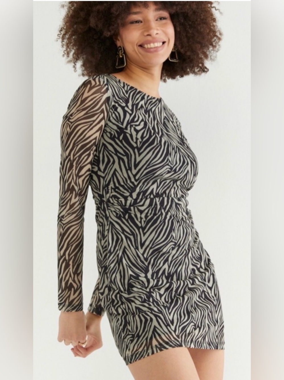 Francesca's Collections Black and White Zebra Print Long-Sleeve Mini Dress - Picture 2 of 7